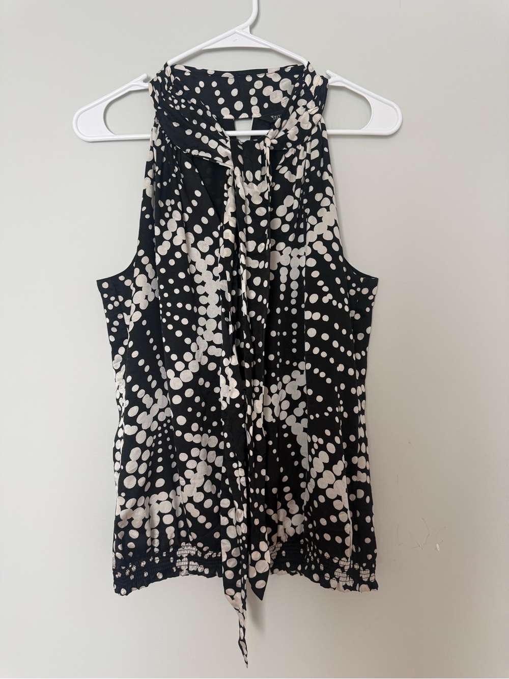 White House Black Market - Black and White Tie-Neck Sleeveless Blouse